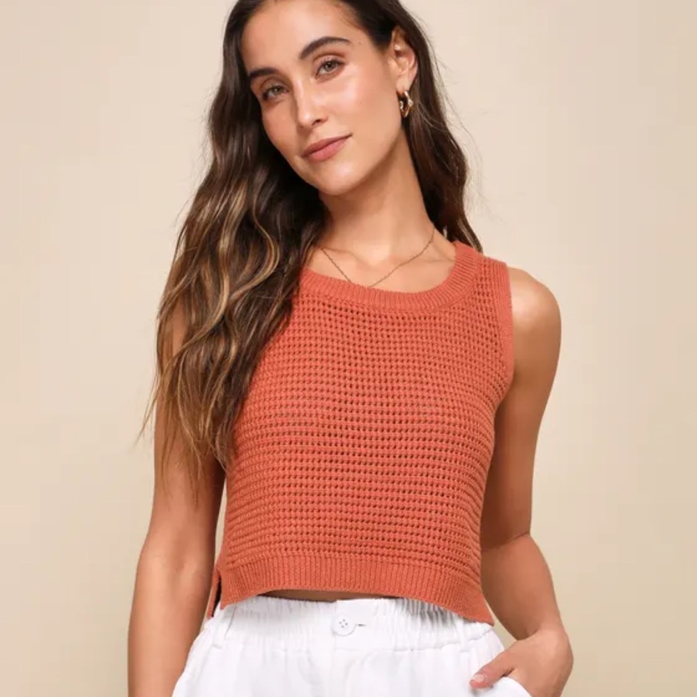 Lulus Get the Look Rust Orange Loose Knit Sweater Tank Top